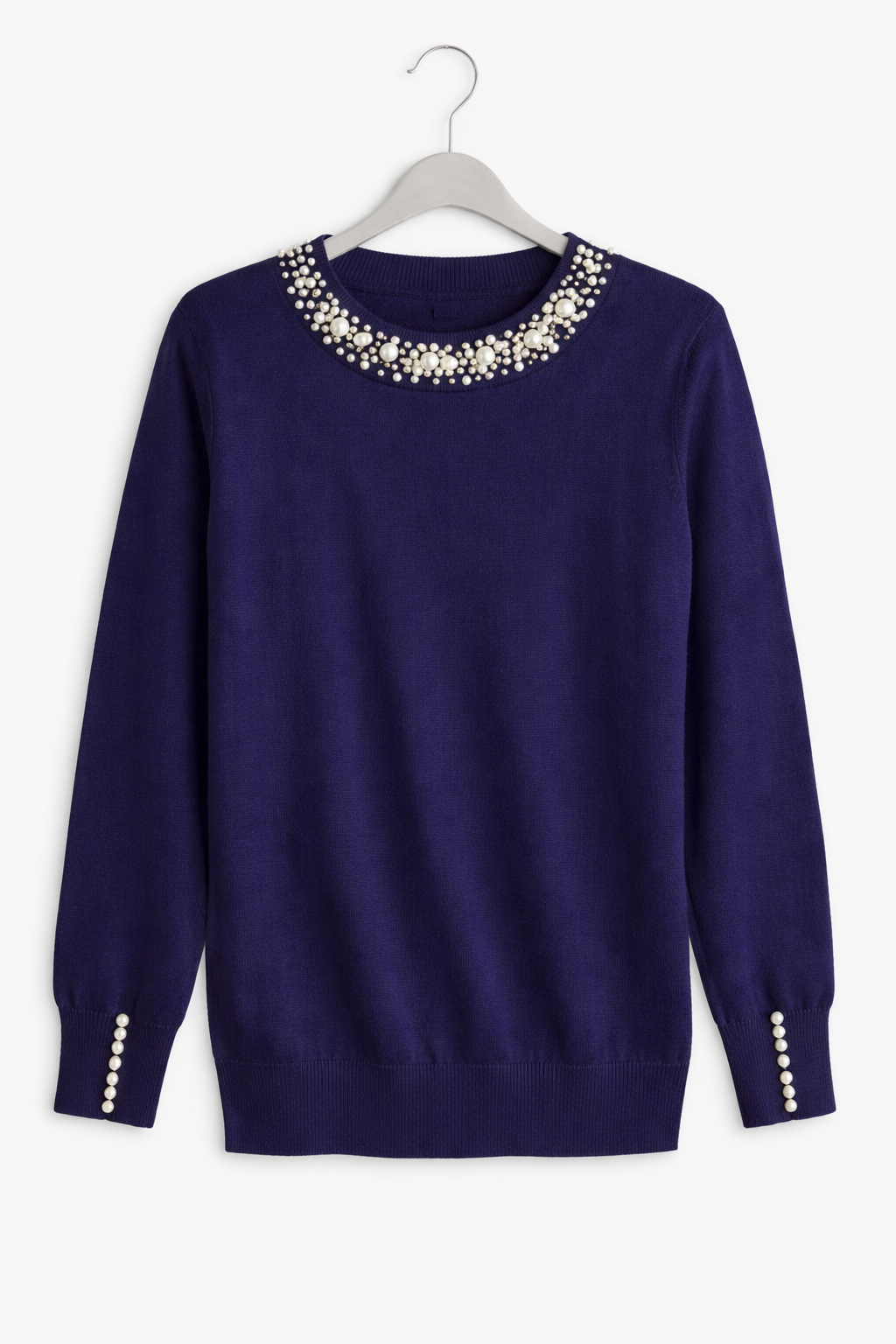 Women's Pearl Detail Long-Sleeve Knit Blouse