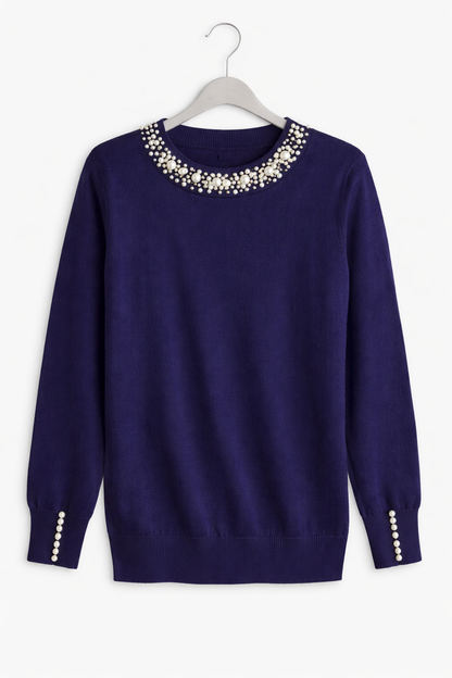 Women's Pearl Detail Long-Sleeve Knit Blouse