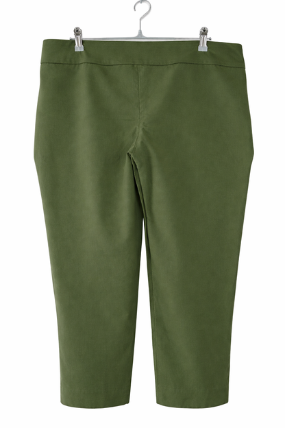 Olive Green Tailored Cropped Pants | High-Waist Slim Fit Trousers |