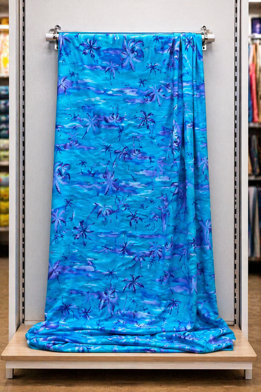 Tropical Palm 4-Way Stretch Fabric – Turquoise Blue | 2 Yards 20 Inches