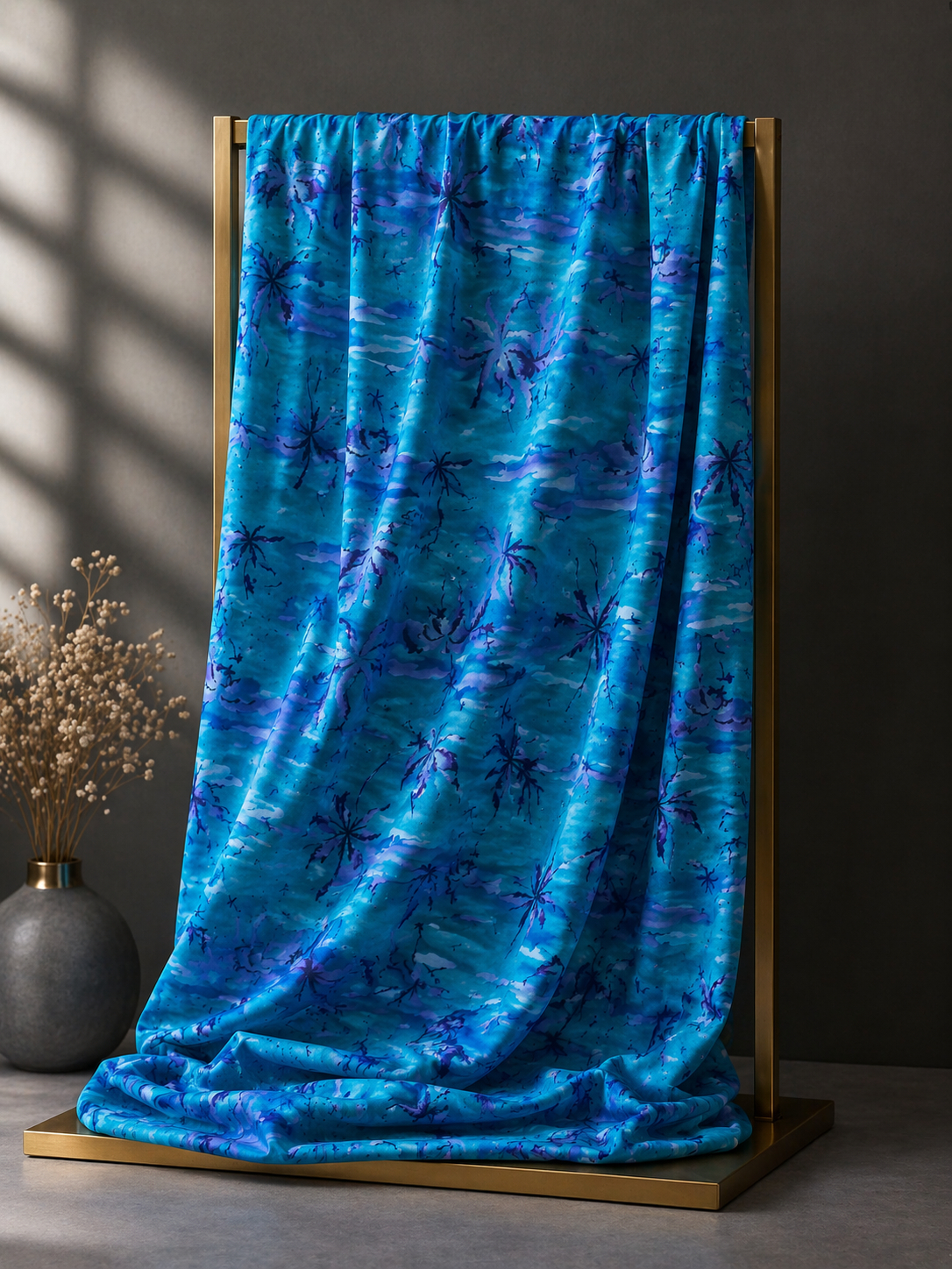 Tropical Palm 4-Way Stretch Fabric – Turquoise Blue | 2 Yards 20 Inches