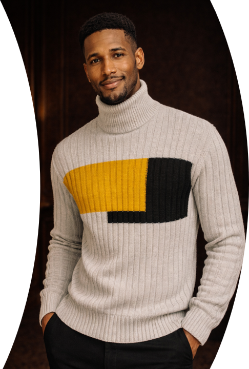Men's Modern Luxe Colorblock Turtleneck Sweater – Premium Knit