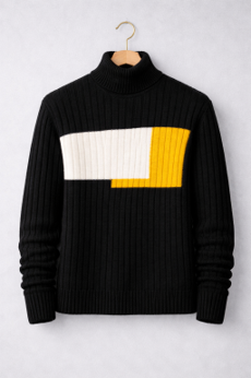 Black Color-Block Ribbed Turtleneck Sweater