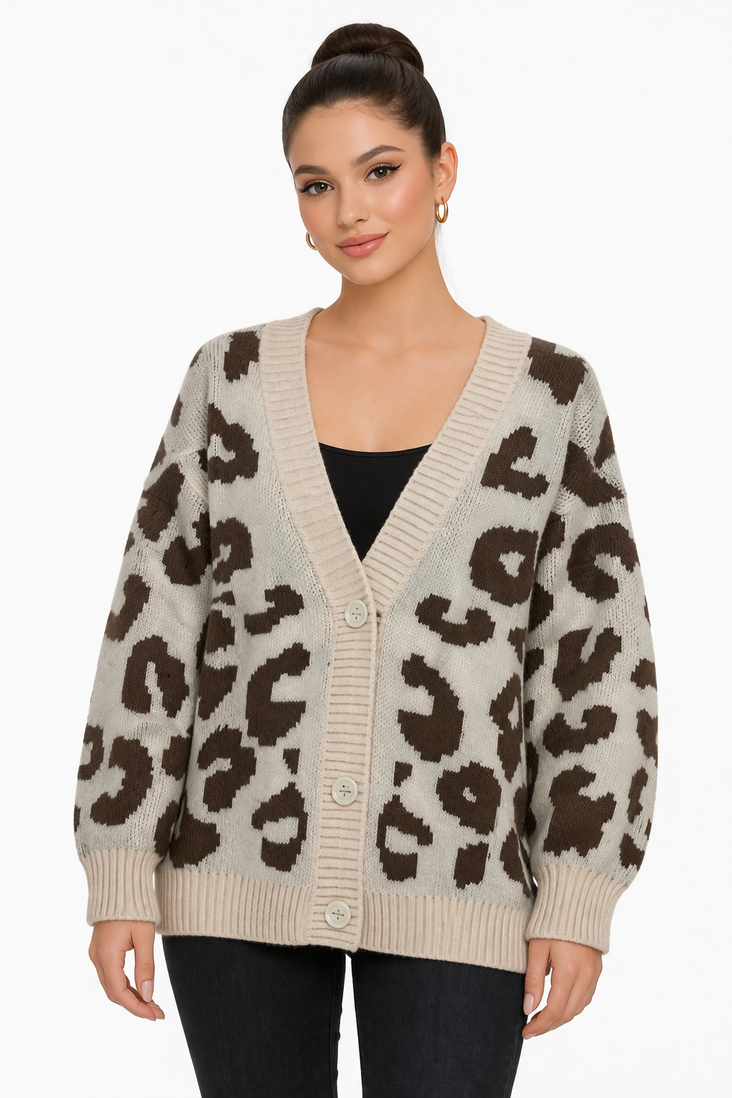 “Luxe Wild Knit Cardigan – Signature Animal Print Collection”
