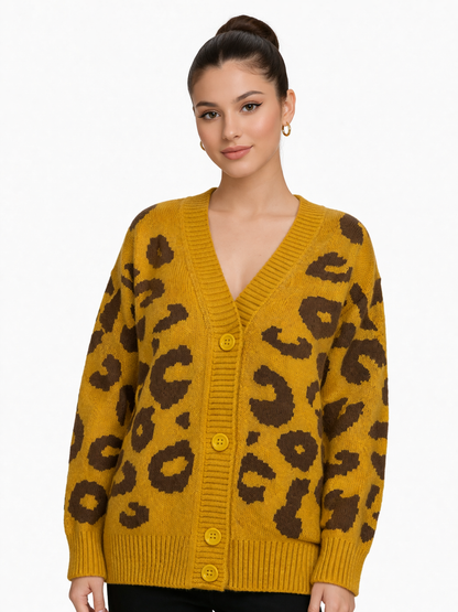 “Luxe Wild Knit Cardigan – Signature Animal Print Collection”
