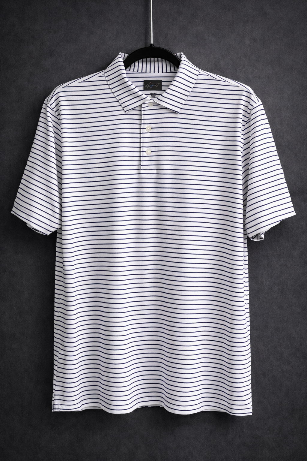 Men’s Navy Blue Stripe Polo Shirt – Performance Stretch Golf Casual Tee Size M (46” Chest)