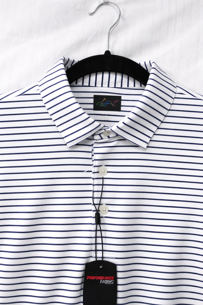 Men’s Navy Blue Stripe Polo Shirt – Performance Stretch Golf Casual Tee Size M (46” Chest)