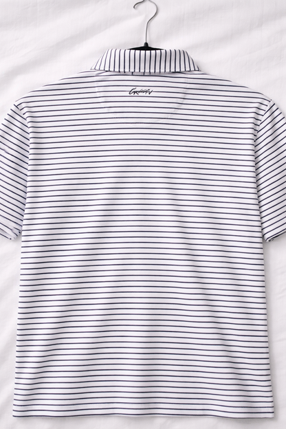 Men’s Navy Blue Stripe Polo Shirt – Performance Stretch Golf Casual Tee Size M (46” Chest)