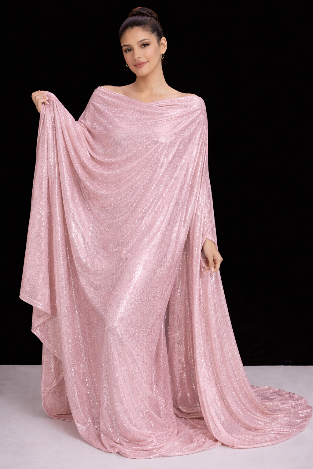 Luxury Baby Pink Sequin Fabric | Premium Sparkle Mesh | Elegant Evening & Bridal Fabric
