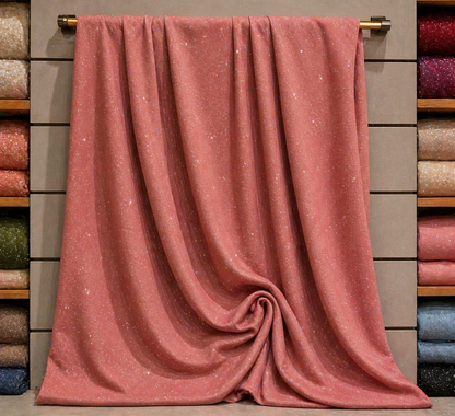 Premium Pink Shimmer Fabric – Soft Matte Star-Like Sparkle Material – Elegant Draping Textile for Dresses & Luxury Designs
