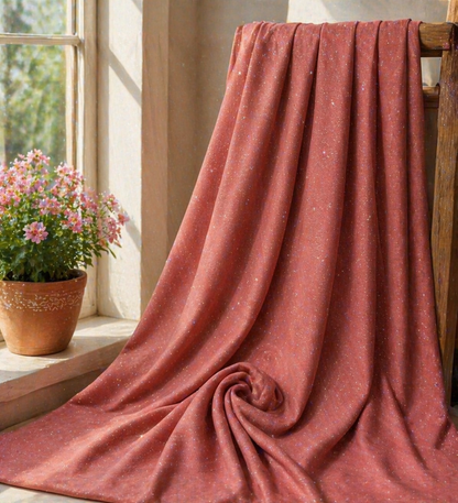 Premium Pink Shimmer Fabric – Soft Matte Star-Like Sparkle Material – Elegant Draping Textile for Dresses & Luxury Designs