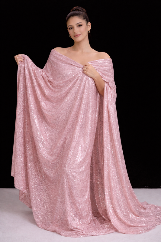 Luxury Baby Pink Sequin Fabric | Premium Sparkle Mesh | Elegant Evening & Bridal Fabric