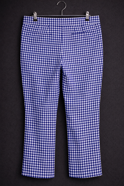 Women’s Purple Gingham Capri Pants 3/4 Length – Stretch Comfort Casual Chic M