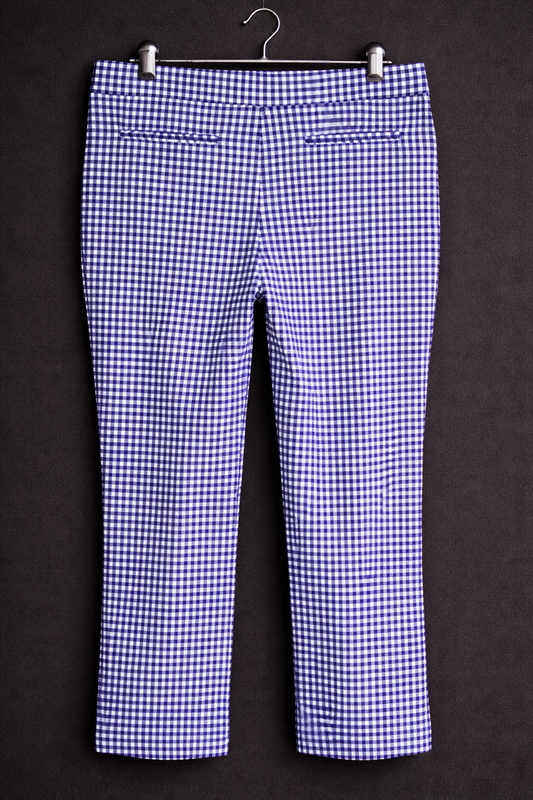 Women’s Purple Gingham Capri Pants 3/4 Length – Stretch Comfort Casual Chic M