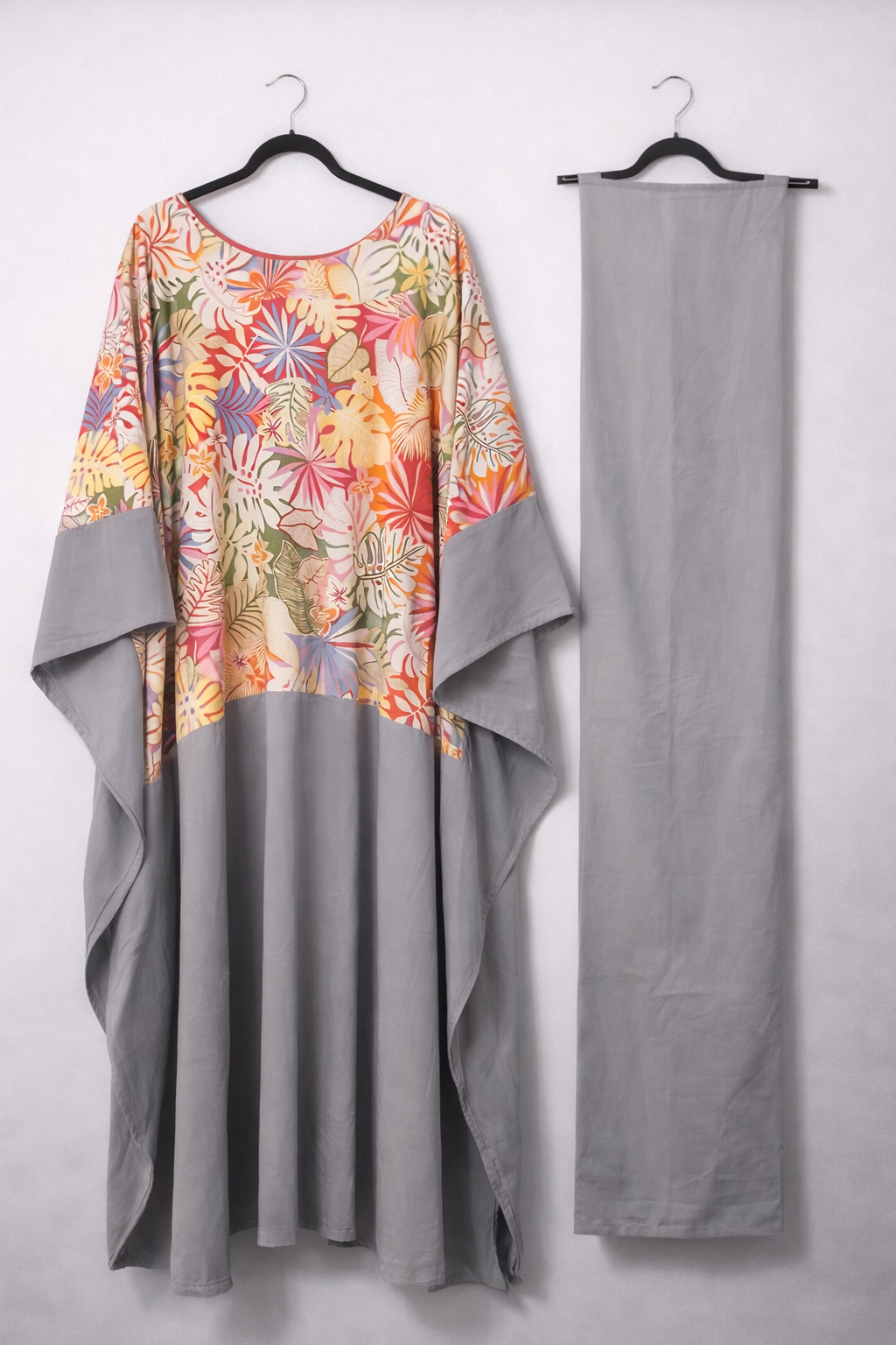 WOMEN Floral Kaftan Maxi Dress Grey Loose Bubu Gown Plus Size Set