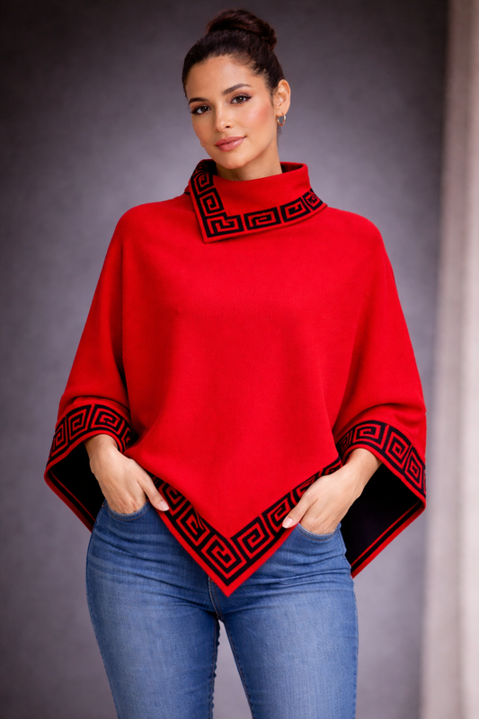 Greek Key Luxe Poncho-Premium Knit Greek Border Design
