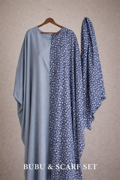 Navy Blue African Print Kaftan-Maxi Dress-Modest Bubu Set.