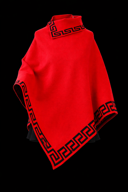 Greek Key Luxe Poncho-Premium Knit Greek Border Design
