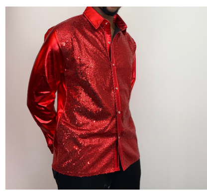 Men's Sequin Shirt – Gold, Silver, Red, Black & Sapphire Blue | Luxury Party Top