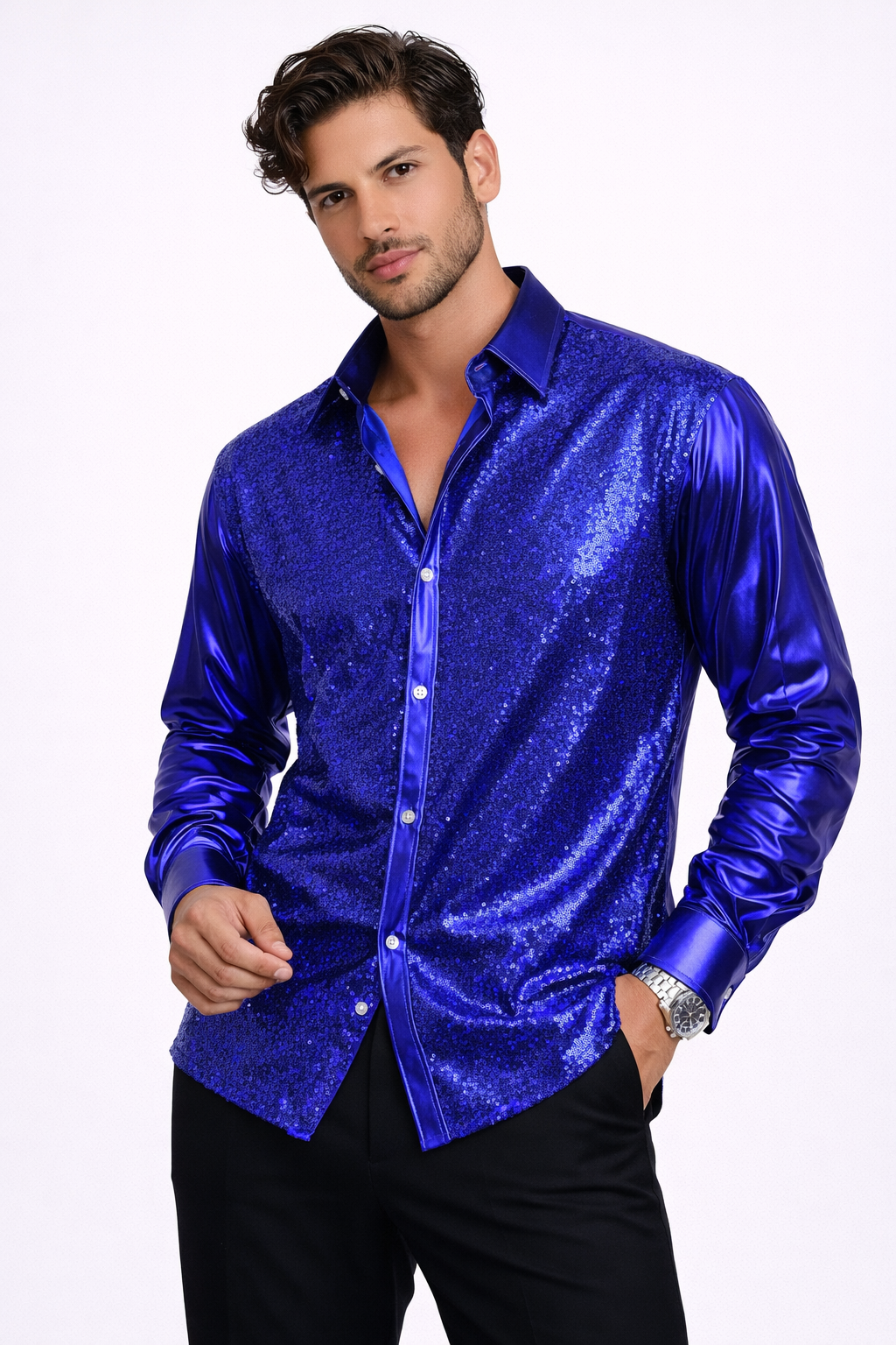 Men's Sequin Shirt – Gold, Silver, Red, Black & Sapphire Blue | Luxury Party Top
