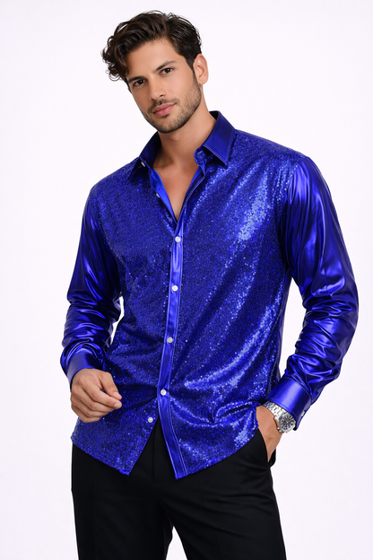 Men's Sequin Shirt – Gold, Silver, Red, Black & Sapphire Blue | Luxury Party Top