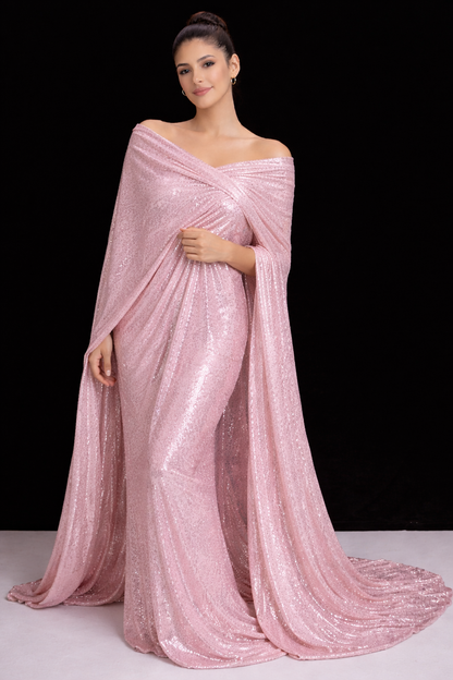 Luxury Baby Pink Sequin Fabric | Premium Sparkle Mesh | Elegant Evening & Bridal Fabric