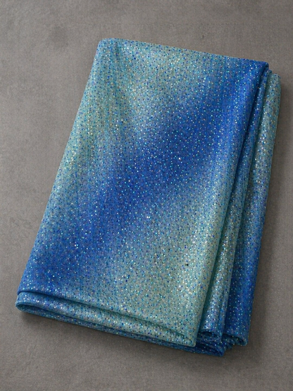 Glittering Blue Teal Fabric – Shimmer Mesh | Elegant Sparkle Textile