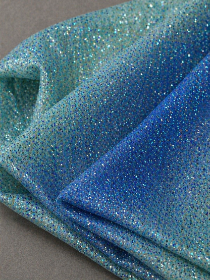 Glittering Blue Teal Fabric – Shimmer Mesh | Elegant Sparkle Textile