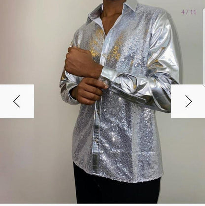 Men's Sequin Shirt – Gold, Silver, Red, Black & Sapphire Blue | Luxury Party Top