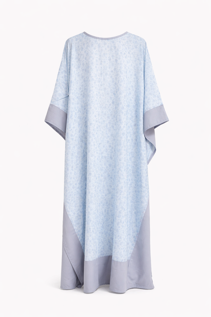 Sky Blue Grey Bubu Kaftan-Maxi Dress w/ Scarf African Modest Gown