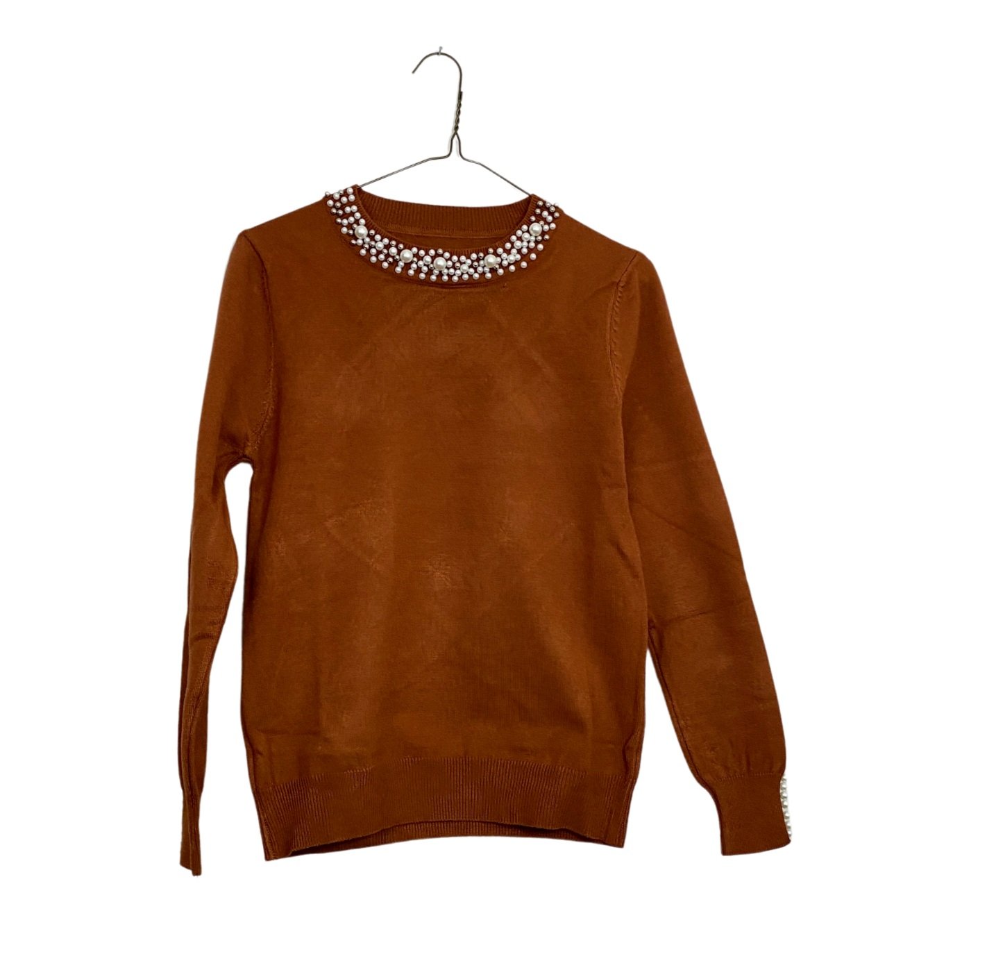 Women's Pearl Detail Long-Sleeve Knit Blouse