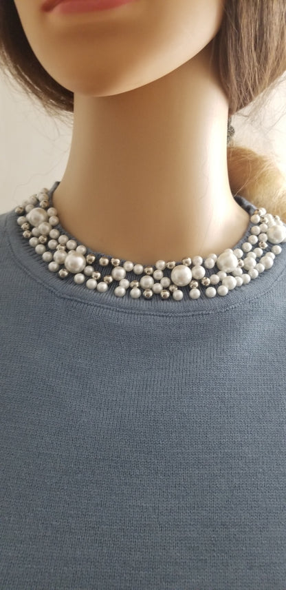 Women's Pearl Detail Long-Sleeve Knit Blouse
