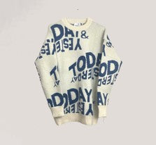 Graphic Statement Sweater – “Today & Yesterday” Oversized Knit Top