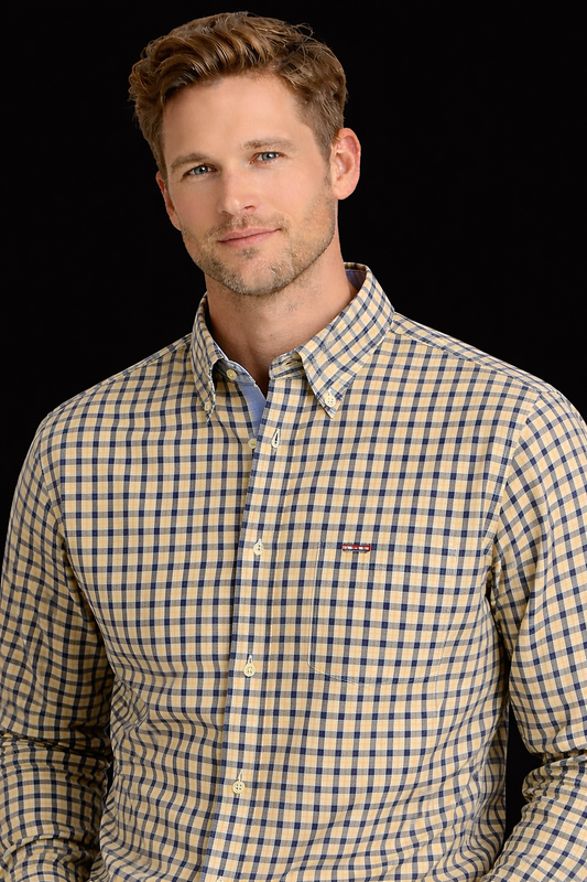Tommy Hilfiger Men’s Plaid Button Down Shirt 100% Cotton Size Large Blue Yellow Check Long Sleeve