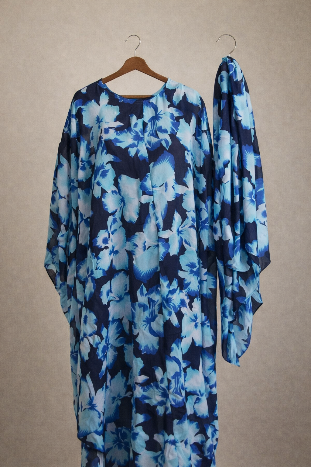 Women Blue Floral African Kaftan Maxi Dress Loose Boho Boubou Gown
