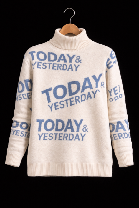 “Today & Yesterday” Signature Turtleneck – Statement Graphic Knit