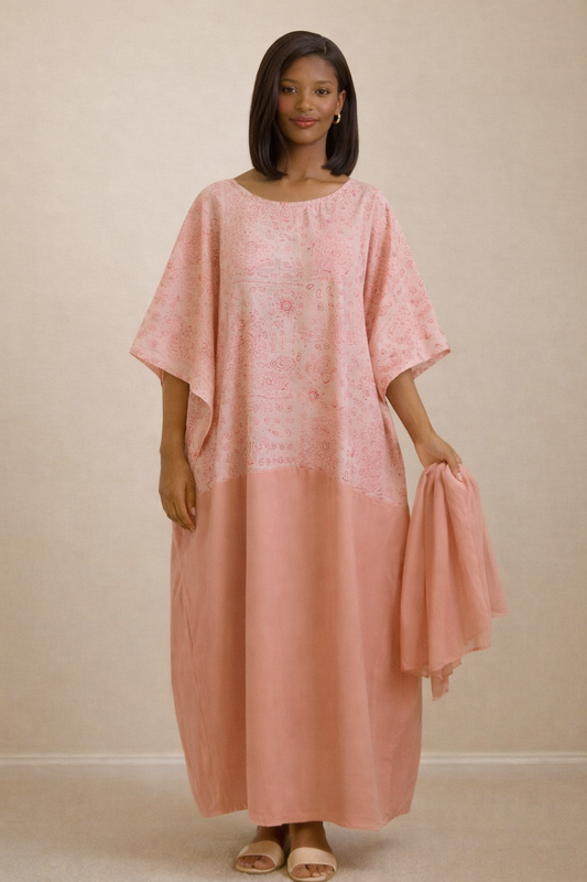 Pink Bubu Kaftan Maxi Dress African Inspired Loose Fit