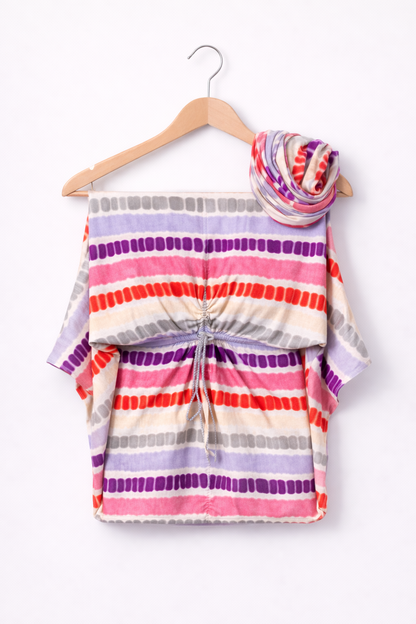 Women African Boubou Kaftan Maxi Dress Set w/ Headscarf-Drawstring(Ruched Boubou Style)