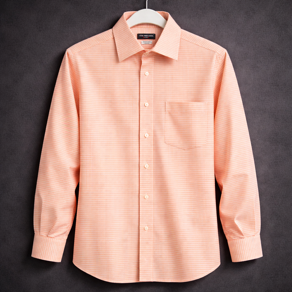 Van Heusen Flex Men's Orange Checkered Dress Shirt Stretch Regular Fit Size M