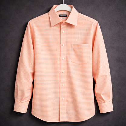 Van Heusen Flex Men's Orange Checkered Dress Shirt Stretch Regular Fit Size M
