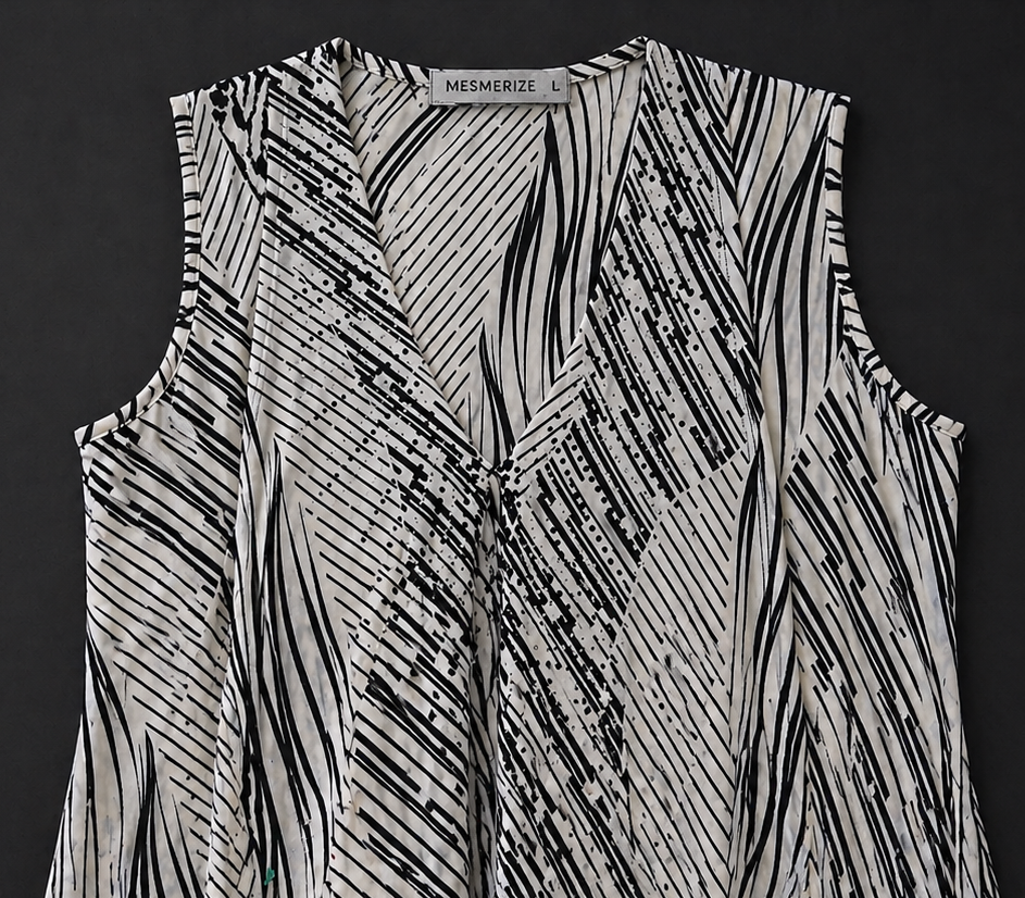 Mesmerize Sequin Asymmetrical Top – Black & White Chic Blouse