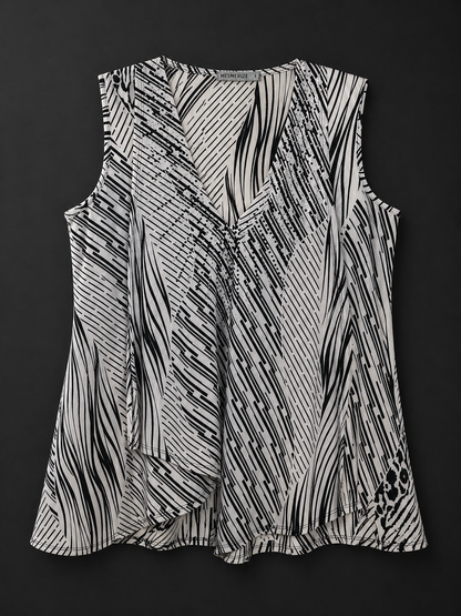 Mesmerize Sequin Asymmetrical Top – Black & White Chic Blouse