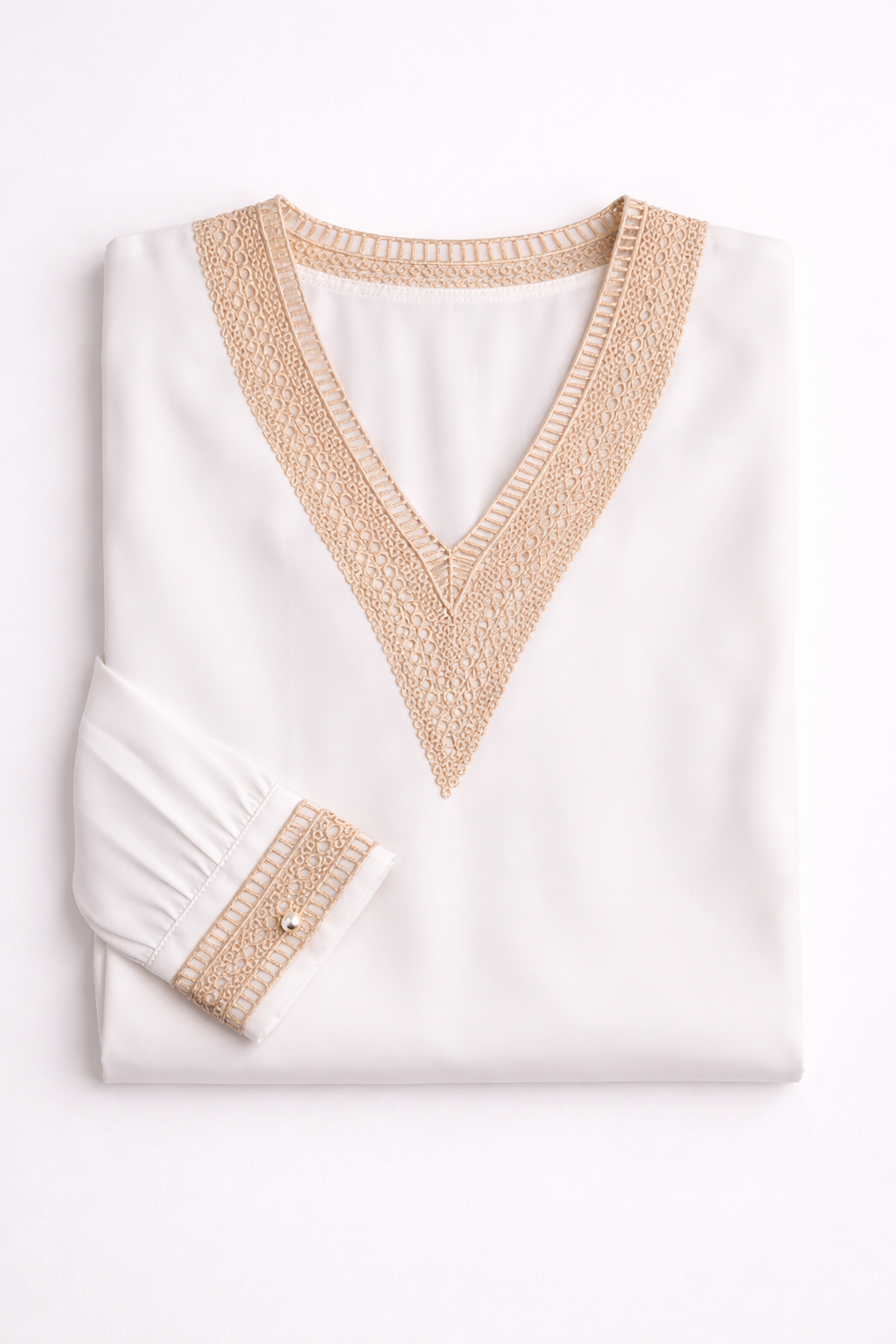 Elegant chiffon blouse featuring a handcrafted crochet