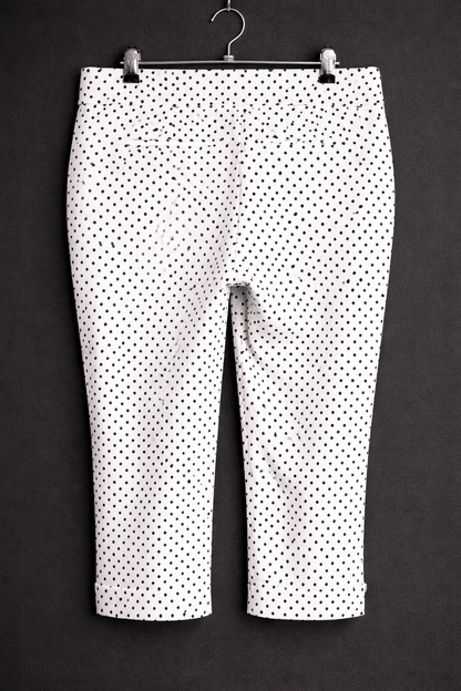 Chico’s White Polka Dot Capri Pants Women’s 3/4 Stretch Slim Fit Chic