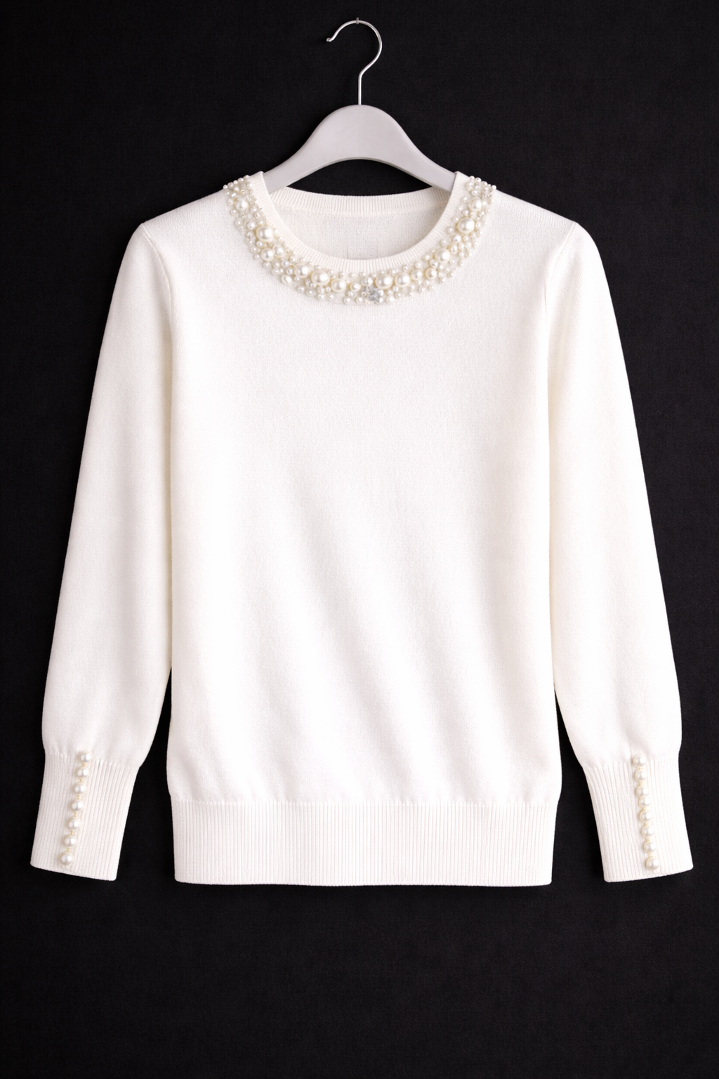 Women's Pearl Detail Long-Sleeve Knit Blouse