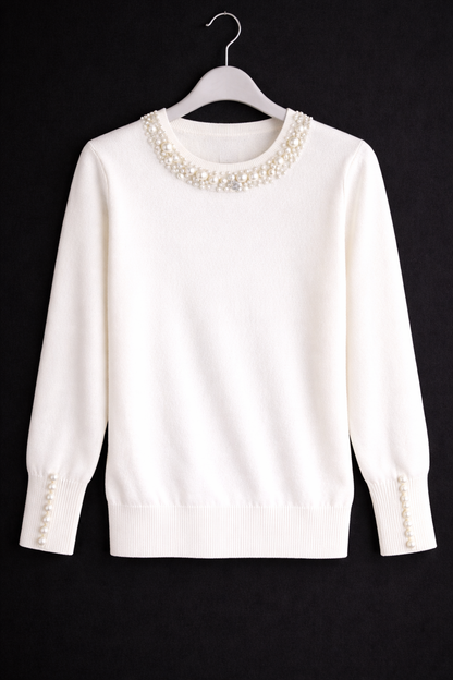 Women's Pearl Detail Long-Sleeve Knit Blouse
