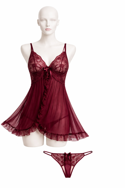 Women's Lace Lingerie Set – Wine, Black & Red Collection