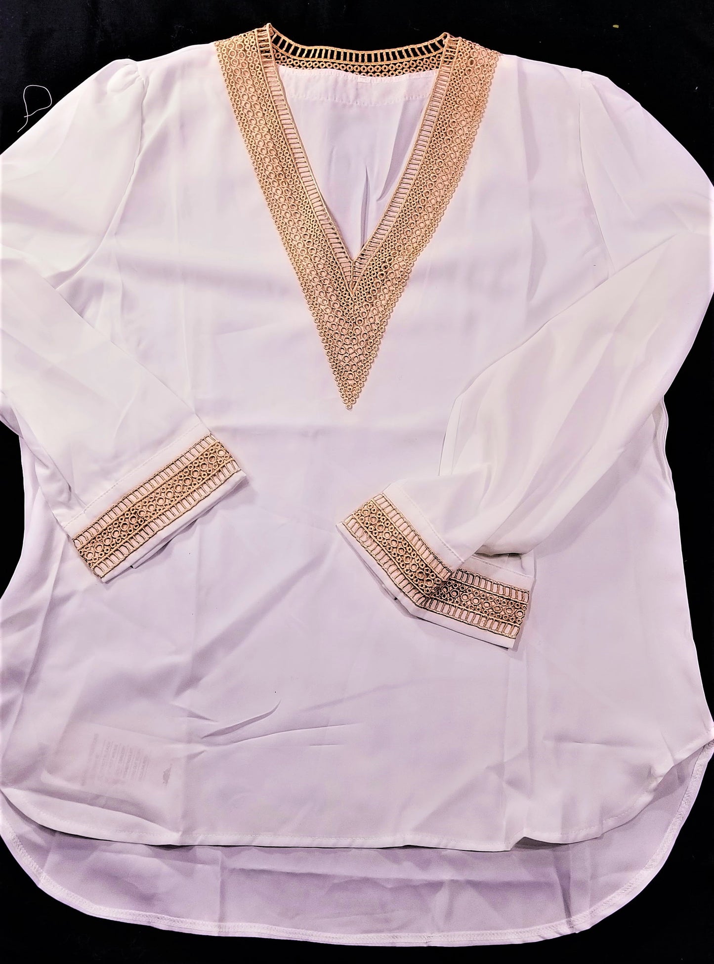 Elegant chiffon blouse featuring a handcrafted crochet