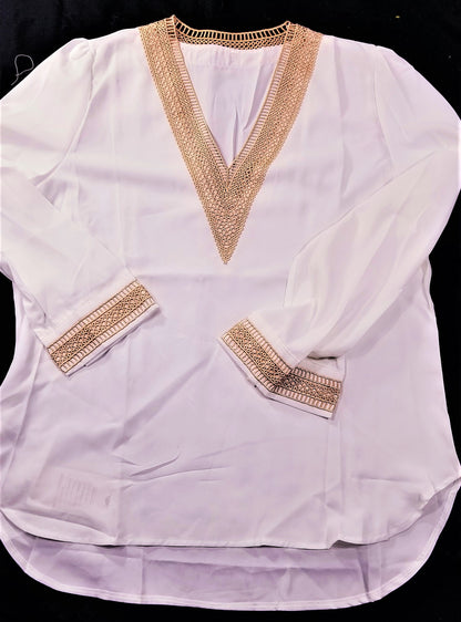 Elegant chiffon blouse featuring a handcrafted crochet