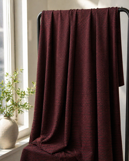 Wine & Black 4-Way Stretch Fabric – Grid Pattern | 60” Wide | 3Y 15”